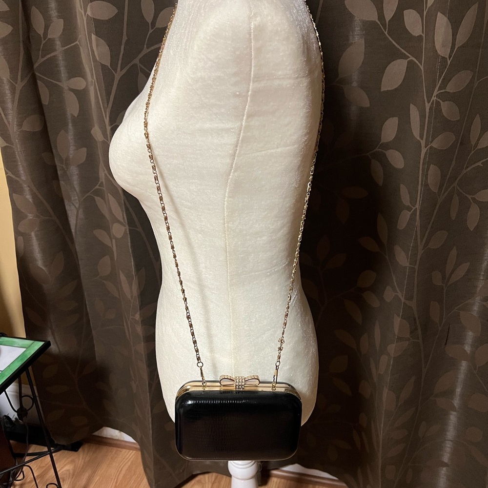 Elegant Black Clutch with Gold Chain